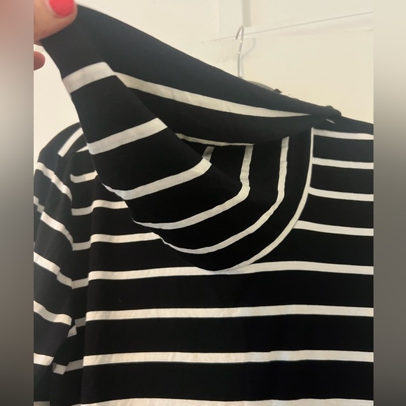White House Black Market Black and White Striped Cowl Neck top size L (i113) - Picture 2 of 7